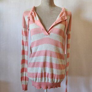 Theory Women's Size SP Pink Grey Striped Long Sleeve Tie Cashmere Blend Sweater